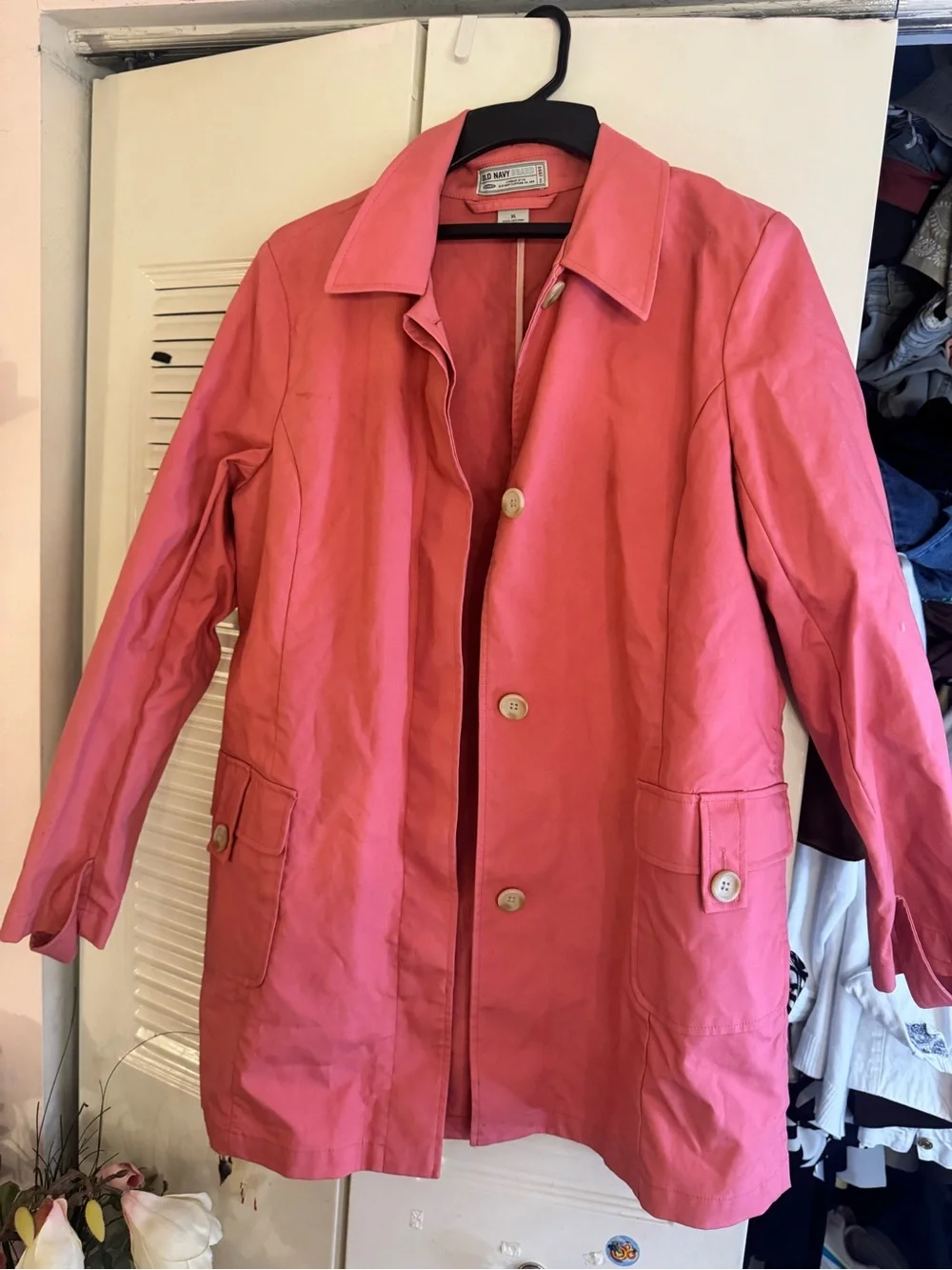 Old Navy Coral Pink Button-Front Trench Coat